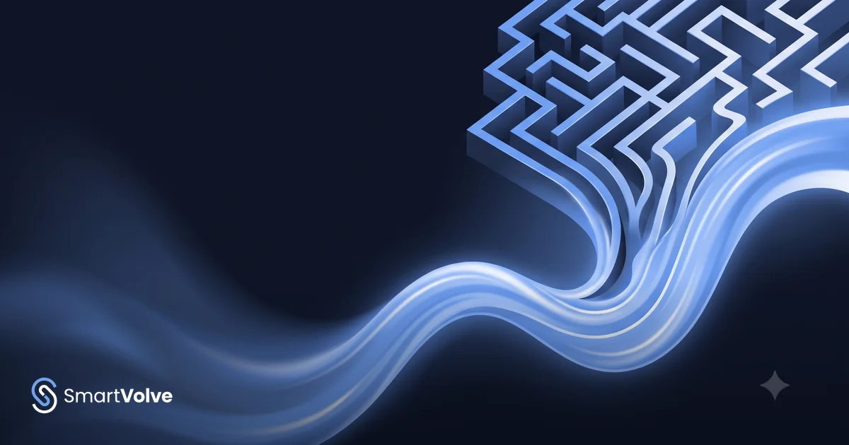 Confronto visivo tra IVR rigido (albero decisionale geometrico) e voice AI fluido (linea curva continua), separati da linea blu centrale