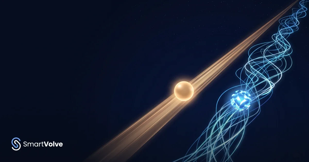 Due sfere luminose su percorsi divergenti, una calda e stabile, una fredda e intricata